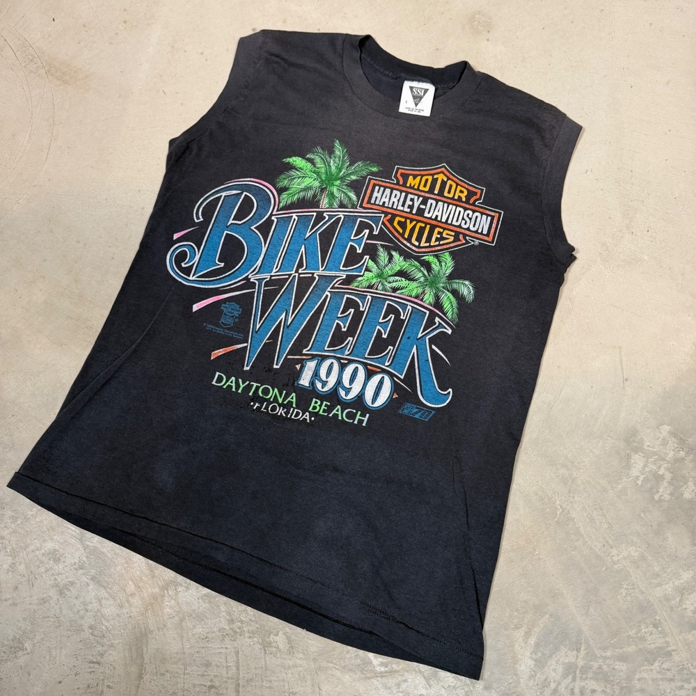 Vintage 1990 Harley Davidson Bike Week Daytona Beach Florida Muscle Tee Black L